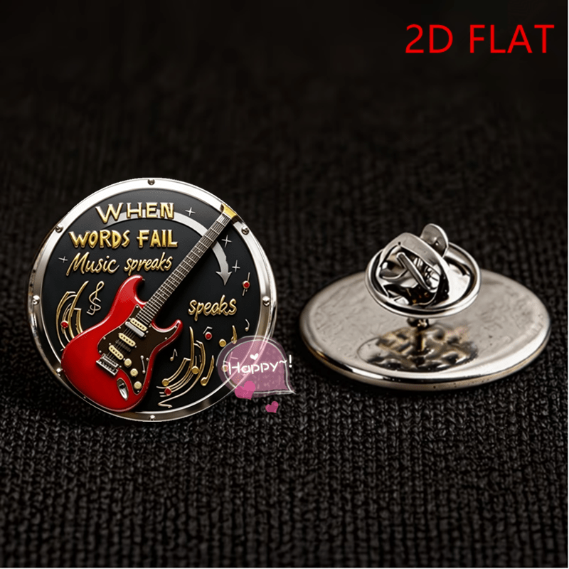 Music Themed Brooch "WHEN WORDS FAIL MUSIC SPEAKS" Stainless Steel Pin